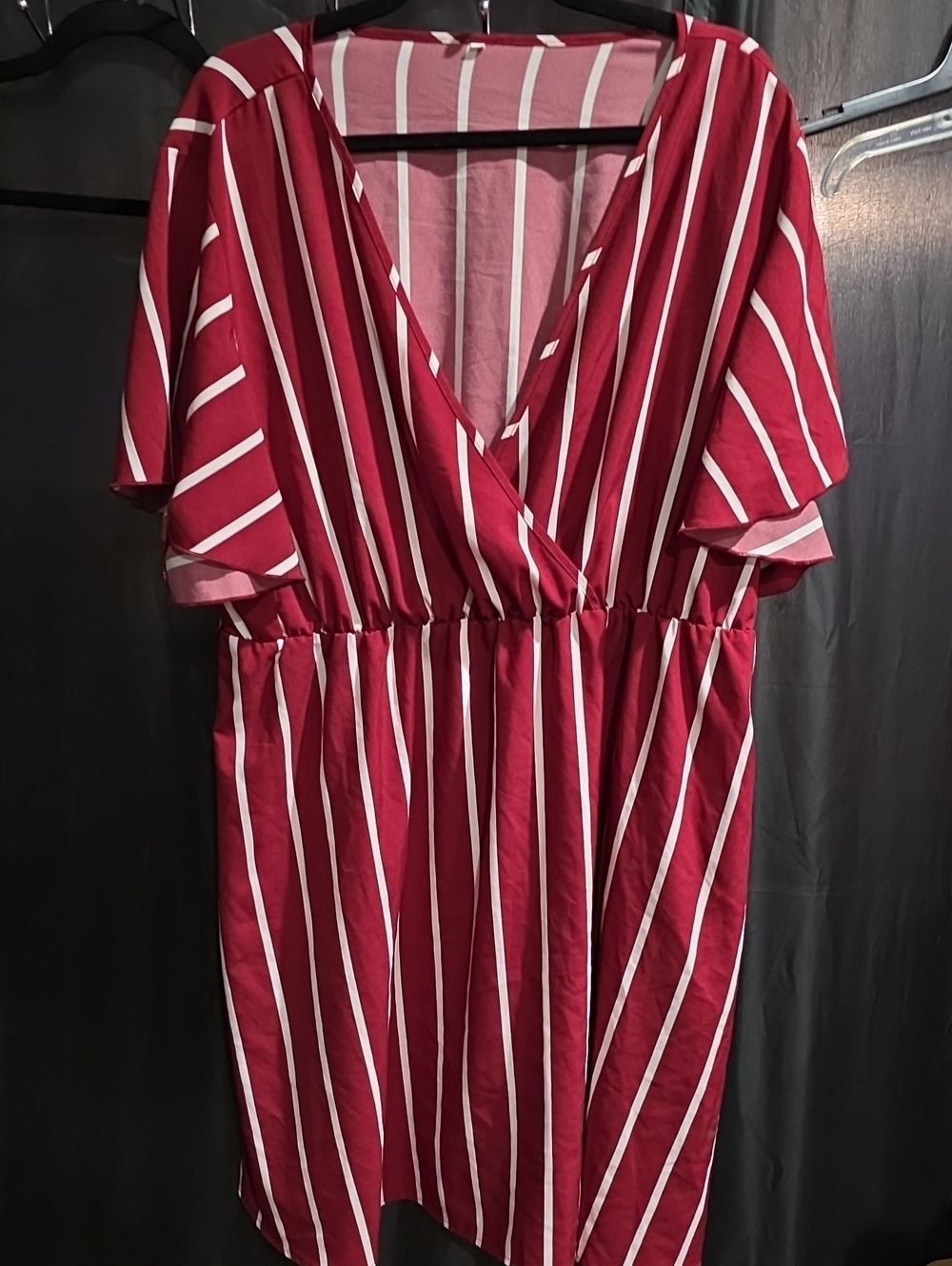 Striped Red & White V-Neck Elastic-Waist Dress